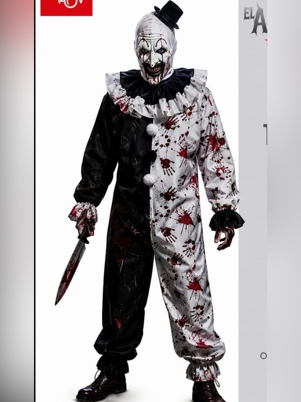 Men TERRIFIER Costume with mask and hat Black included